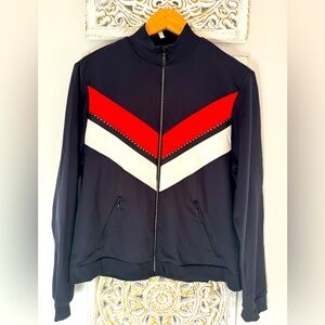 ❤️ Mock neck rhinestone zip up stretch track leisure sweater